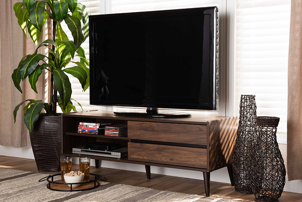 Baxton Studio Suli Mid-Century Modern Walnut Brown Finished Wood Tv Stand SE TV90820WI-Columbia-TV Stand