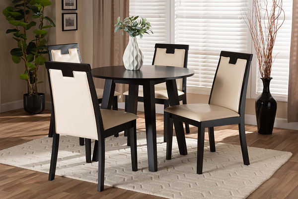 Baxton Studio Ryan Modern And Contemporary Beige Faux Leather Upholstered And Dark Brown Finished Wood 5-Piece Dining Set Ryan-Dark Brown/Beige-5PC Dining Set