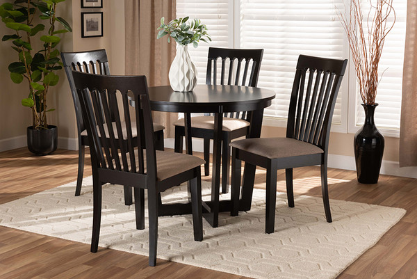Baxton Studio Nellie Modern And Contemporary Sand Fabric Upholstered And Dark Brown Finished Wood 5-Piece Dining Set Nellie-Sand/Dark Brown-5PC Dining Set