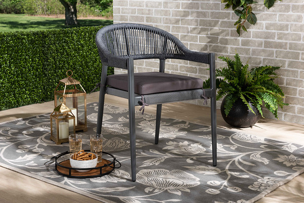 Baxton Studio Wendell Modern And Contemporary Grey Finished Rope And Metal Outdoor Dining Chair WA-6858L-Grey-DC