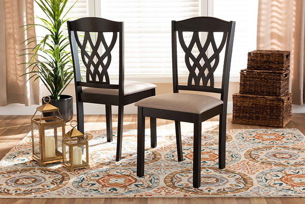 Baxton Studio Delilah Modern And Contemporary Sand Fabric Upholstered And Dark Brown Finished Wood 2-Piece Dining Chair Set RH1017C-Sand/Dark Brown-DC-2PK