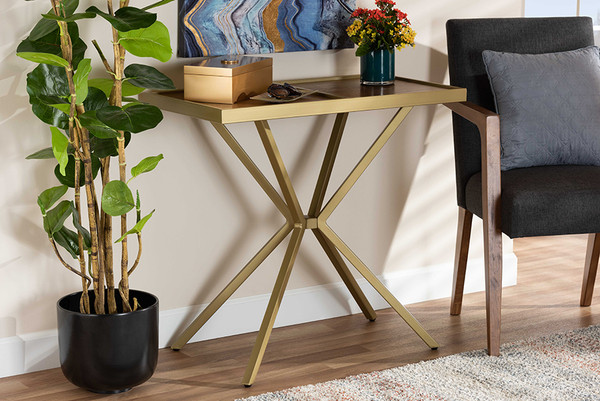 Baxton Studio Carlo Modern And Contemporary Walnut Finished Wood And Gold Finished Metal Console Table LY80-SF-Gold-Console