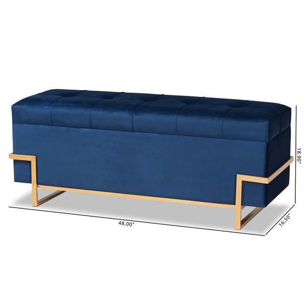 Baxton Studio Parker Glam And Luxe Navy Blue Velvet Upholstered And Gold Metal Finished Storage Ottoman JY20A122L-Navy Blue/Gold-Storage Otto