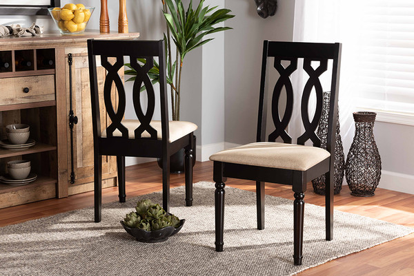 Baxton Studio Cherese Modern And Contemporary Sand Fabric Upholstered And Dark Brown Finished Wood 2-Piece Dining Chair Set RH334C-Sand/Dark Brown-DC-2PK