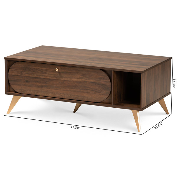 Baxton Studio Edel Mid-Century Modern Walnut Brown And Gold Finished Wood Coffee Table LV12CFT12140WI-Columbia/Gold-CT