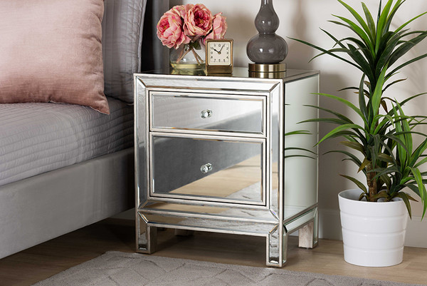 Baxton Studio Fadri Contemporary Glam And Luxe Mirrored 2-Drawer Nightstand RXF-2393-NS