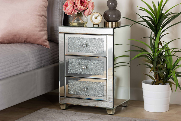 Baxton Studio Ralston Contemporary Glam And Luxe Mirrored 3-Drawer Nightstand RXF-2439-NS