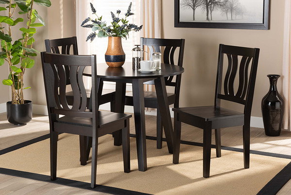 Baxton Studio Anesa Modern And Contemporary Transitional Dark Brown Finished Wood 5-Piece Dining Set Anesa-Dark Brown-5PC Dining Set