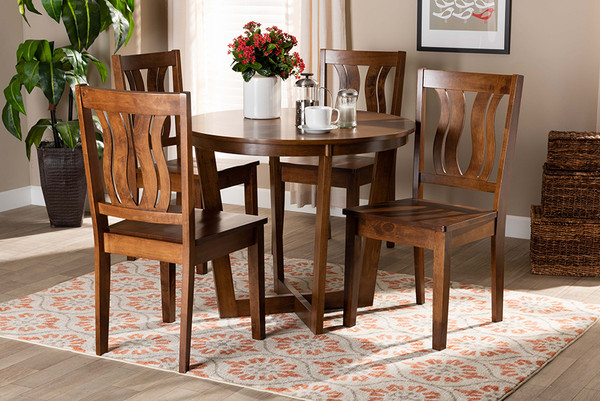 Baxton Studio Elodia Modern And Contemporary Transitional Walnut Brown Finished Wood 5-Piece Dining Set Elodia-Walnut-5PC Dining Set