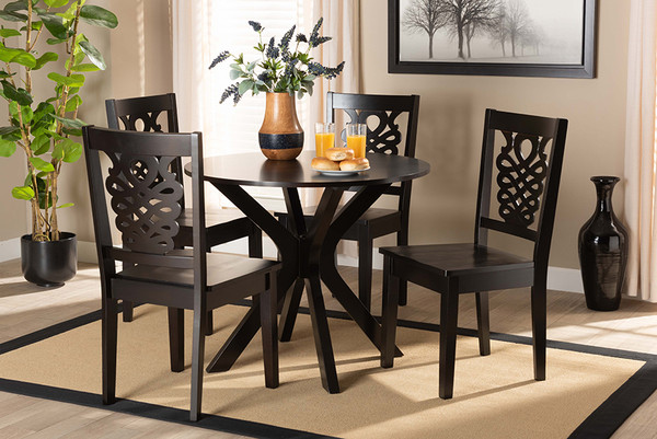 Baxton Studio Liese Modern And Contemporary Transitional Dark Brown Finished Wood 5-Piece Dining Set Liese-Dark Brown-5PC Dining Set