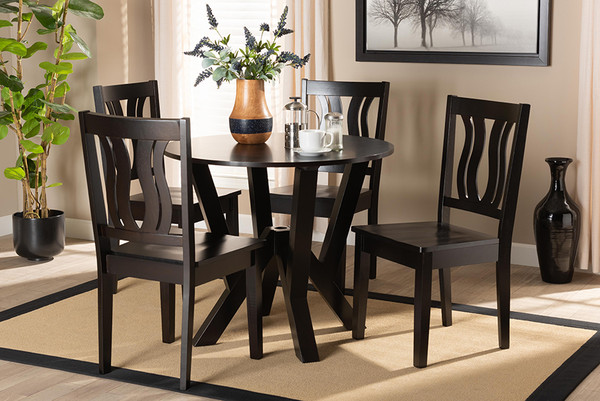 Baxton Studio Noelia Modern And Contemporary Transitional Dark Brown Finished Wood 5-Piece Dining Set Noelia-Dark Brown-5PC Dining Set