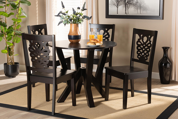 Baxton Studio Valda Modern And Contemporary Transitional Dark Brown Finished Wood 5-Piece Dining Set Valda-Dark Brown-5PC Dining Set