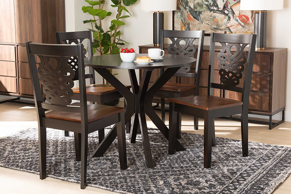 Baxton Studio Liese Modern And Contemporary Transitional Two-Tone Dark Brown And Walnut Brown Finished Wood 5-Piece Dining Set Liese-Dark Brown/Walnut-5PC Dining Set