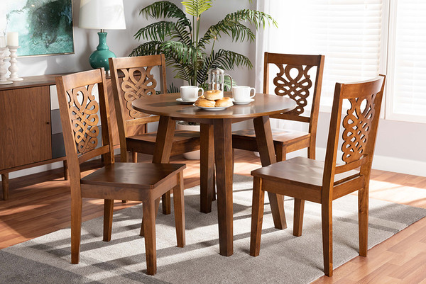 Baxton Studio Mina Modern And Contemporary Transitional Walnut Brown Finished Wood 5-Piece Dining Set Mina-Walnut-5PC Dining Set