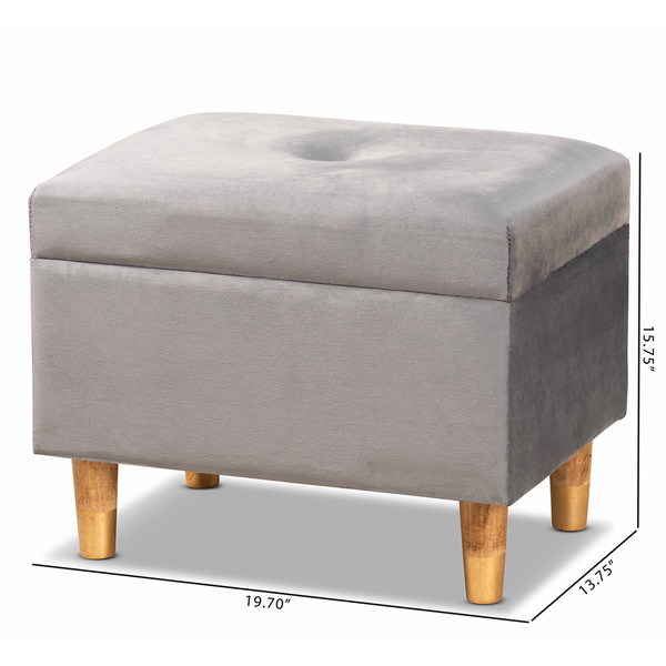 Baxton Studio Elias Modern And Contemporary Grey Velvet Fabric Upholstered And Oak Brown Finished Wood Storage Ottoman JY20A250-Grey Velvet-Otto