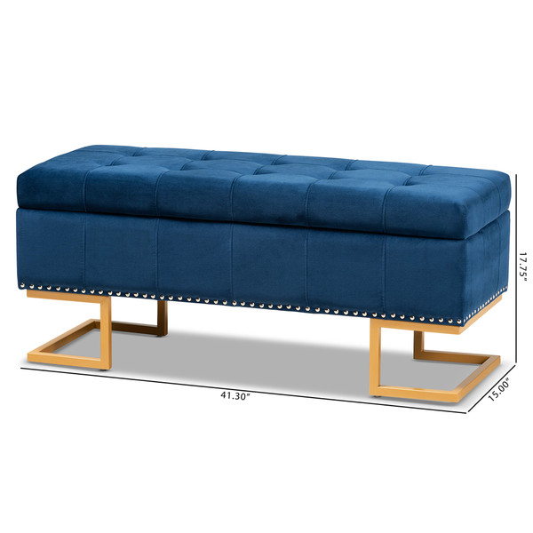 Baxton Studio Ellery Luxe And Glam Navy Blue Velvet Fabric Upholstered And Gold Finished Metal Storage Ottoman WS-14115-Navy Blue Velvet/Gold-Otto