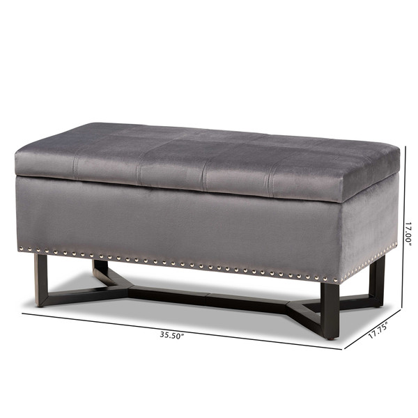 Baxton Studio Esther Modern And Contemporary Grey Velvet Fabric Upholstered And Dark Brown Finished Wood Storage Ottoman WS-20716-Grey/Espresso-Otto