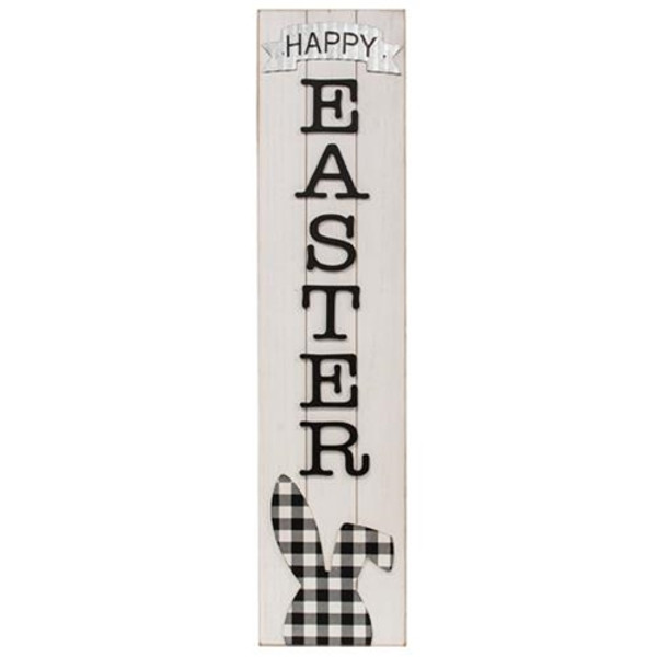 *Buffalo Check Bunny Happy Easter Sign W/Easel G91004 By CWI Gifts