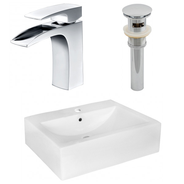20.25" W Above Counter White Vessel Set For 1 Hole Center Faucet AI-26351