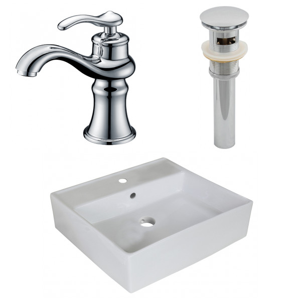 18" W Above Counter White Vessel Set For 1 Hole Center Faucet AI-26378