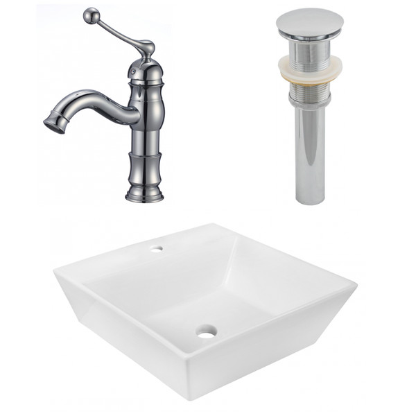 16.5" W Above Counter White Vessel Set For 1 Hole Center Faucet AI-26388