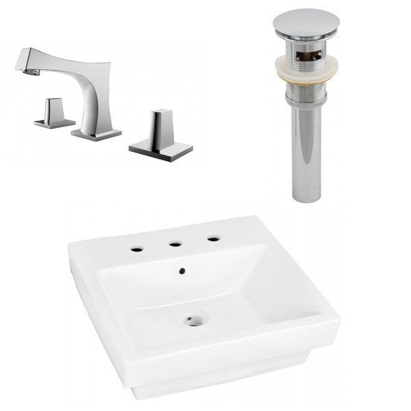 19" W Above Counter White Vessel Set For 3H8" Center Faucet AI-26449