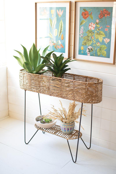 Large Oval Seagrass And Iron Planter A6305 By Kalalou