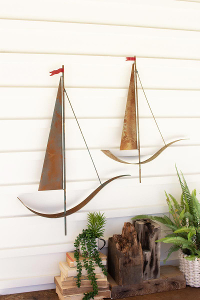 Set Of Two Painted Metal Sailboat Wall Hangings CHE1383 By Kalalou