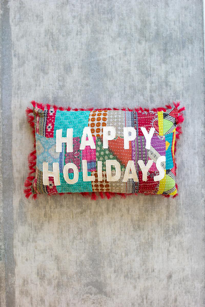 Happy Holidays -Kantha Pillow NRV2254 By Kalalou