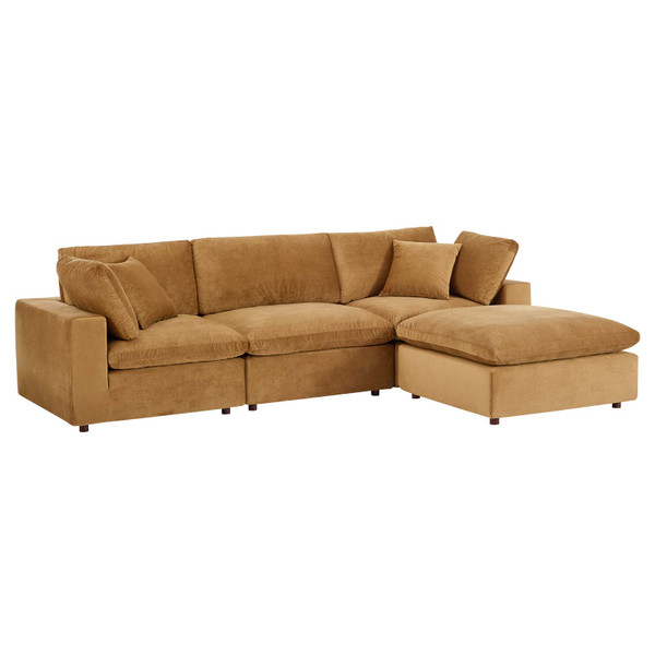 Modway Commix Down Filled Overstuffed Performance Velvet 4-Piece Sectional Sofa EEI-4818-COG