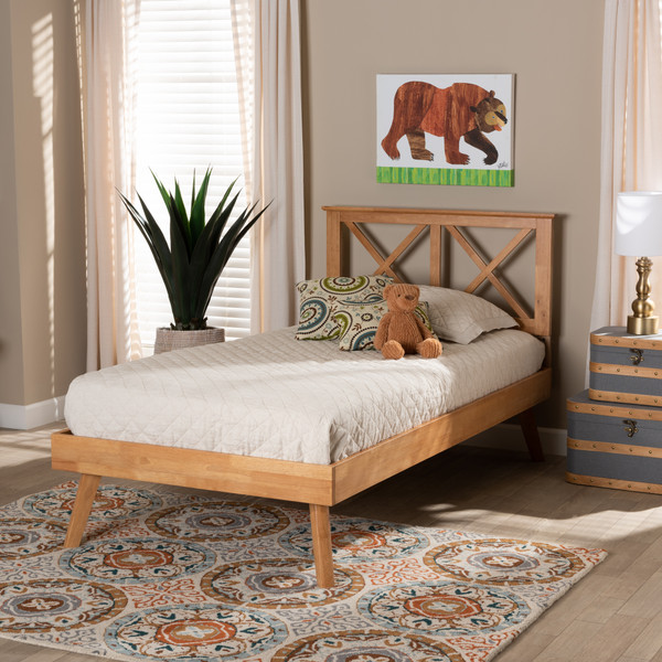 Galvin Modern And Contemporary Brown Finished Wood Twin Size Platform Bed By Baxton Studio SW8219-Rustic Brown-Twin