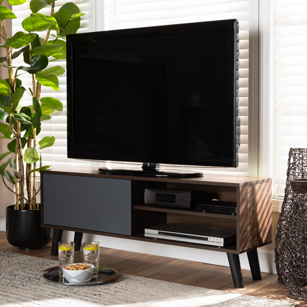 Mallory Modern And Contemporary Two-Tone Walnut Brown And Grey Finished Wood Tv Stand By Baxton Studio TV8009-Walnut/Grey-TV