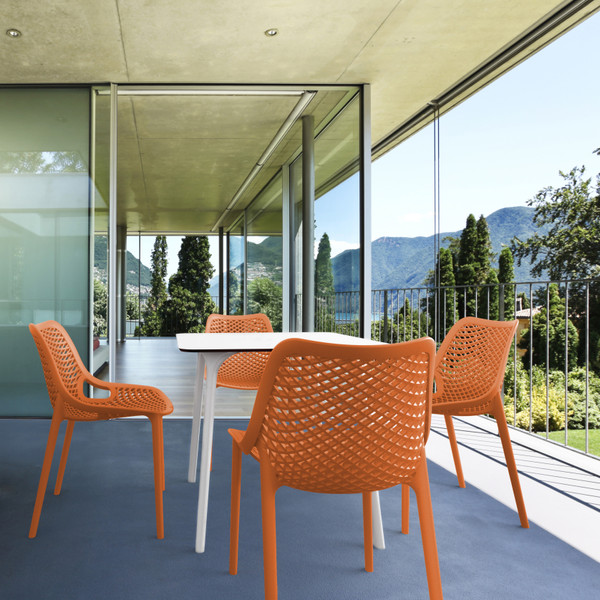 Compamia Air Maya Square Dining Set With White Table And 4 Orange Chairs ISP6851S-WHI-ORA