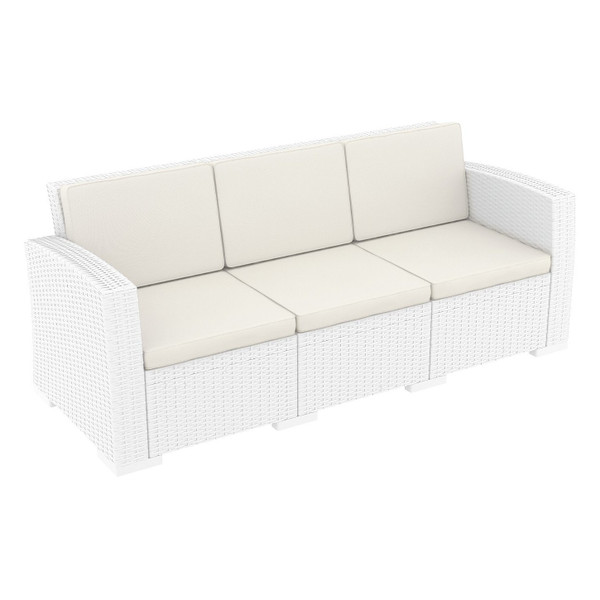 Compamia Monaco Resin Patio Sofa White With Sunbrella Natural Cushion ISP833-WH
