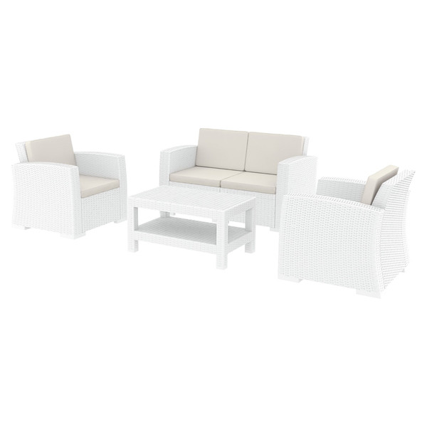 Compamia Monaco Resin Patio Seating Set 4 Person 4 Piece White With Sunbrella Natural Cushion ISP835-WH