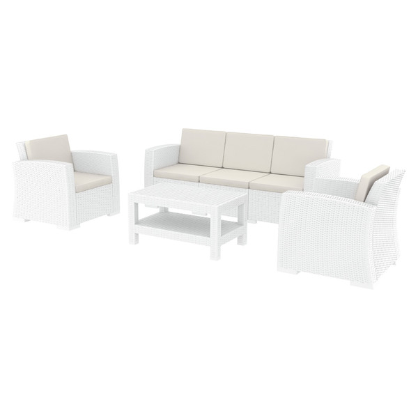 Compamia Monaco Resin Patio Seating Set 5 Person 4 Piece White With Sunbrella Natural Cushion ISP836-WH