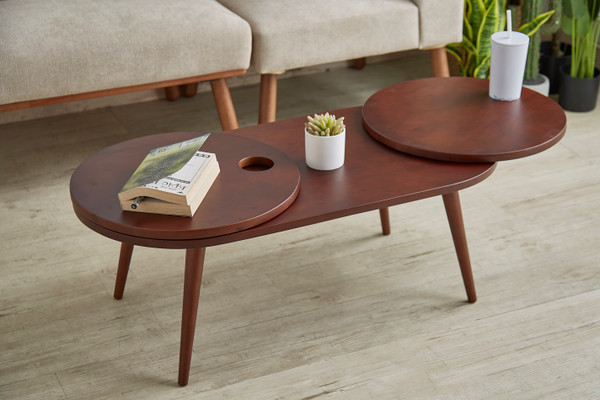 Ore International D5137-H-ES 13"In Lazy Susan Espresso Wood Mid Century Coffee Table