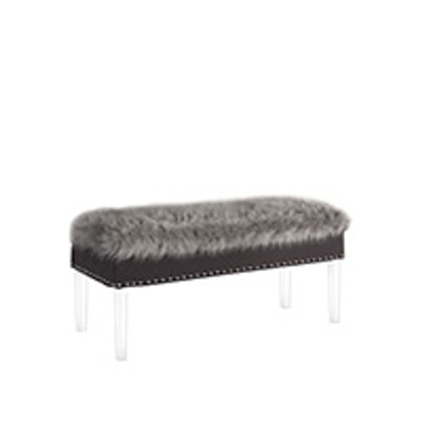 Ore International HB4800 20" In Gray Horice Faux Fur Top Nailhead Storage Bench W/ Acrylic Ghost Legs