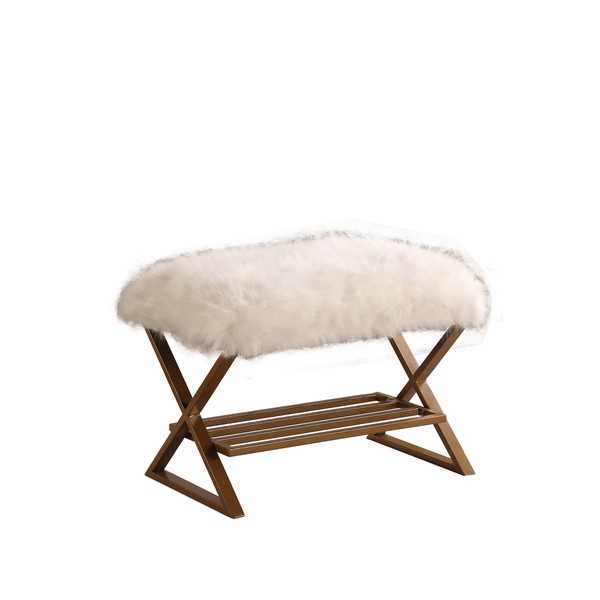 Ore International HB4843 17" In Kelli White Faux Fur Matte Gold Vanity Seating
