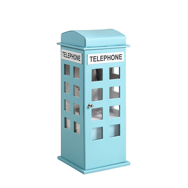 Ore International HBB1819 11.5" In British Pastel Blue Telephone Booth Leather Jewelry Box