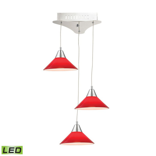Alico Cono 3 Light Led Pendant In Chrome With Red Glass LCA103-11-15