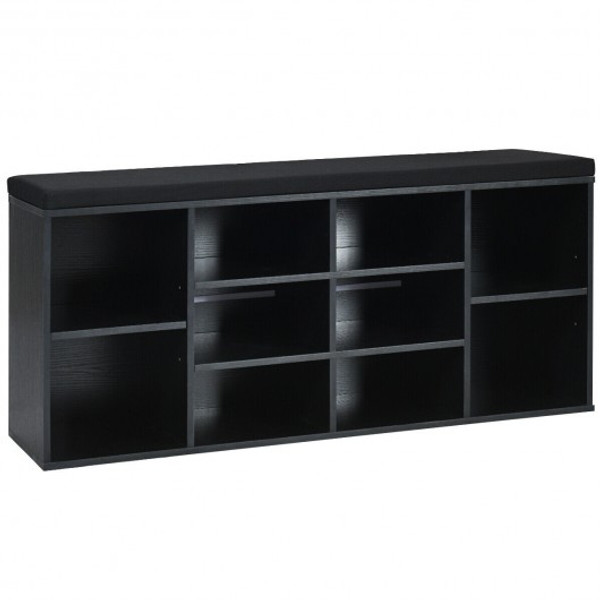 HW63680HS 10-Cube Organizer Entryway Padded Shoe Storage Bench-Black