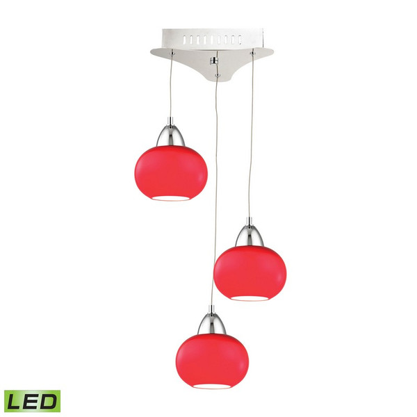 Ciotola 3 Light Led Pendant In Chrome With Red Glass LCA403-11-15
