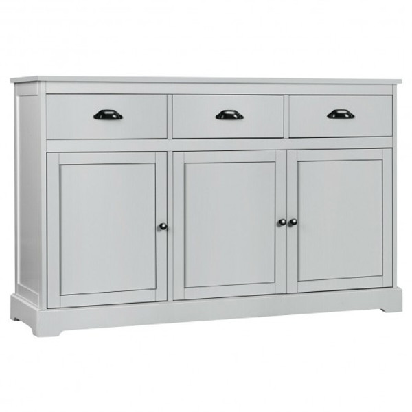 HW66311GR+ 3 Drawers Sideboard Buffet Storage Cabinet-Gray