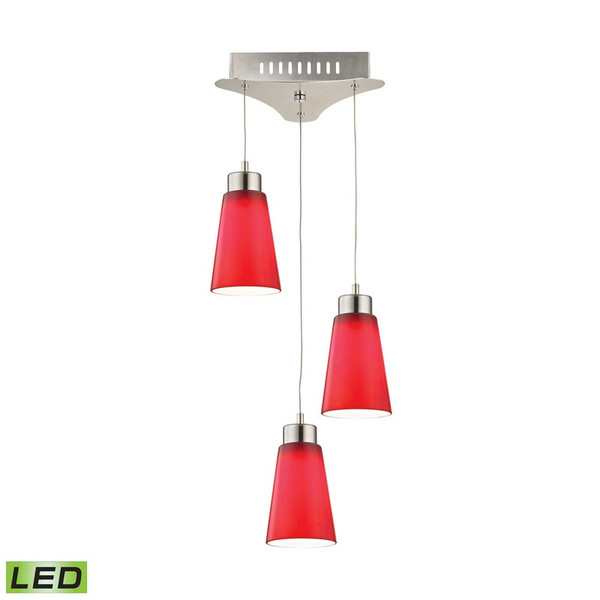 Coppa 3 Light Led Pendant In Satin Nickel With Red Glass LCA503-11-16M