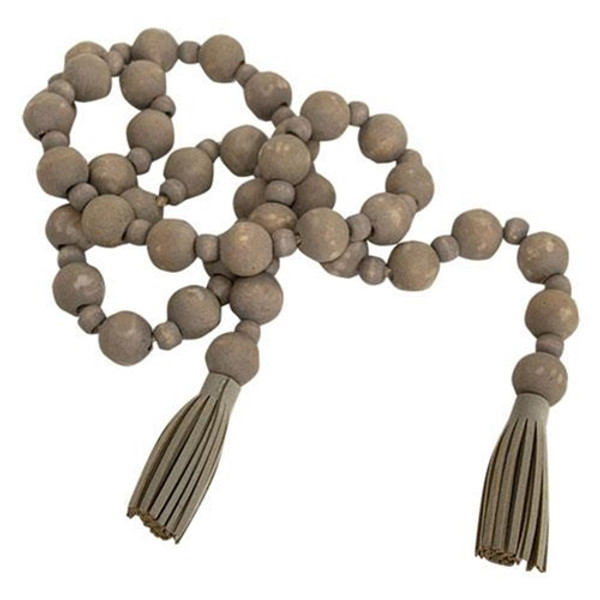 Distressed Wooden Bead Garland With Tassels G35431 By CWI Gifts