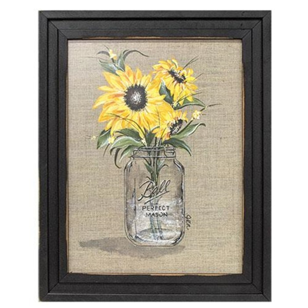 *Country Sunflowers In Mason Jar Framed Print 12" X 16" GKC1241216 By CWI Gifts