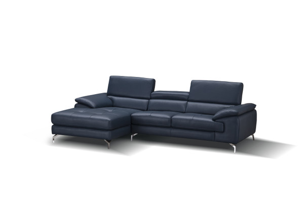 J&M A973B Italian Leather Mini Sectional Left Facing Chaise In Blue 179065-LHFC
