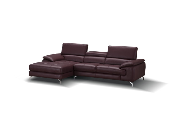 J&M A973B Italian Leather Mini Sectional Left Facing Chaise In Maroon 179066-LHFC