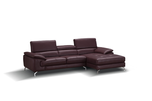 J&M A973B Italian Leather Mini Sectional Right Facing Chaise In Maroon 179066-RHFC